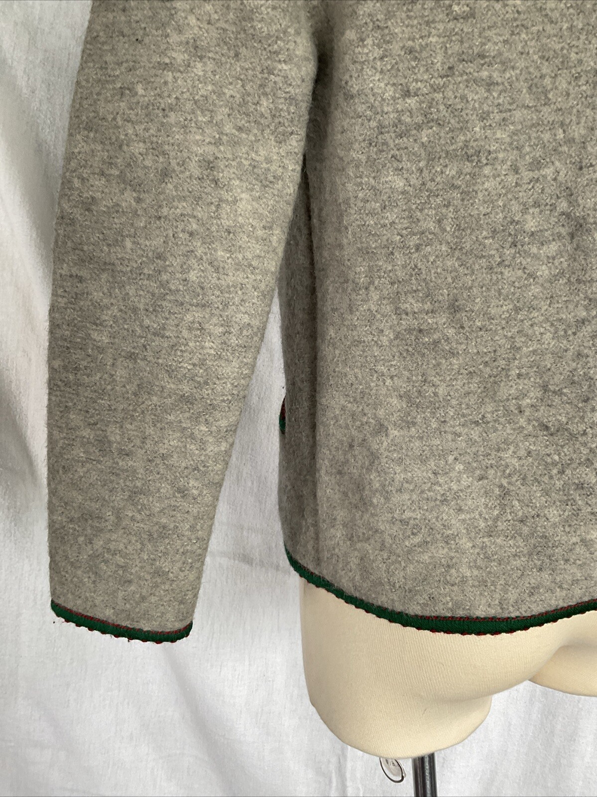 Vintage 1960s Austria Boiled Wool Cardigan Size XS/S Gray Red Green
