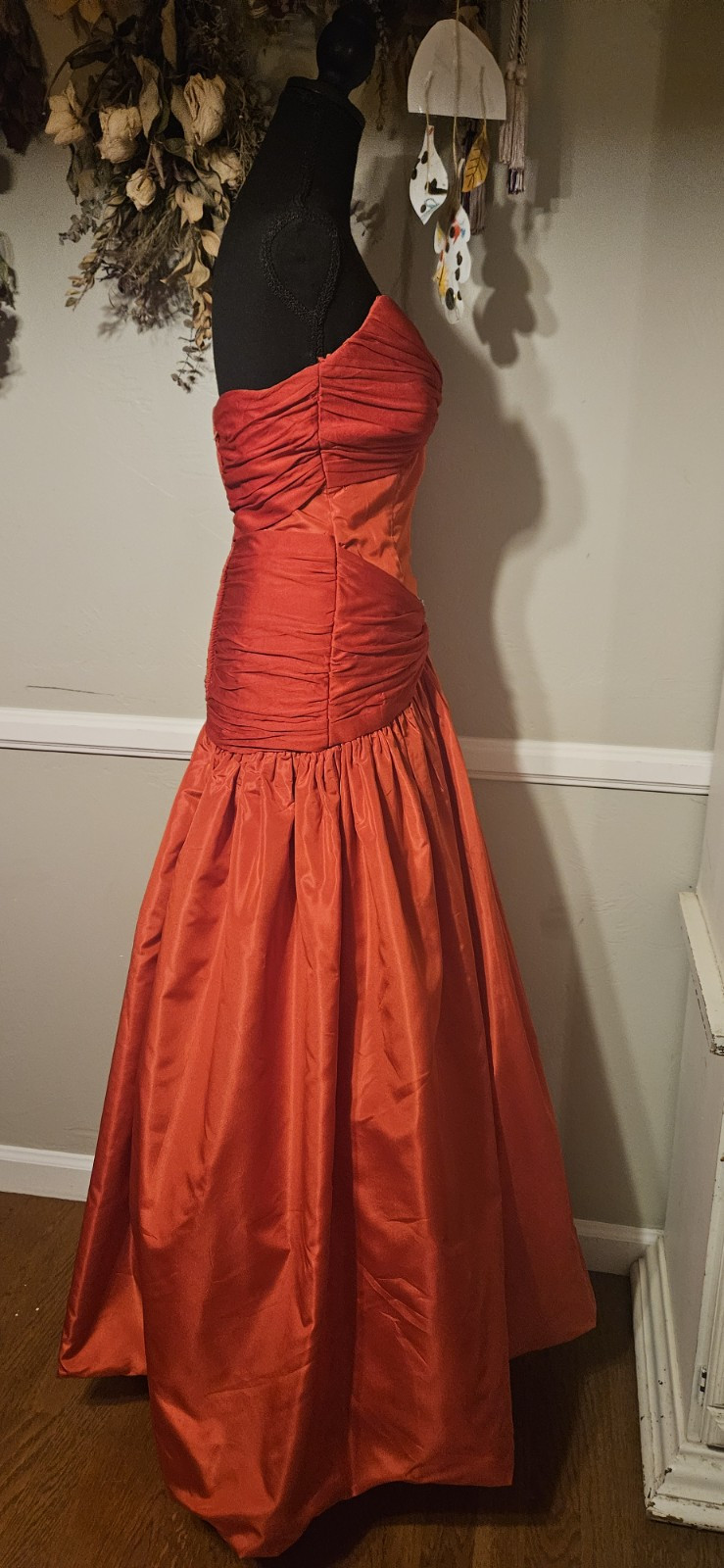 Vintage Red Kevan Hall Couture Strapless Gown Mkd Sz 8