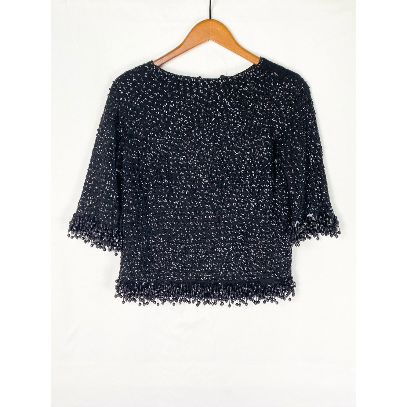 House of Gold Black Sequin Beaded 1960’s Blouse Short Sleeve Top Zip Size 36