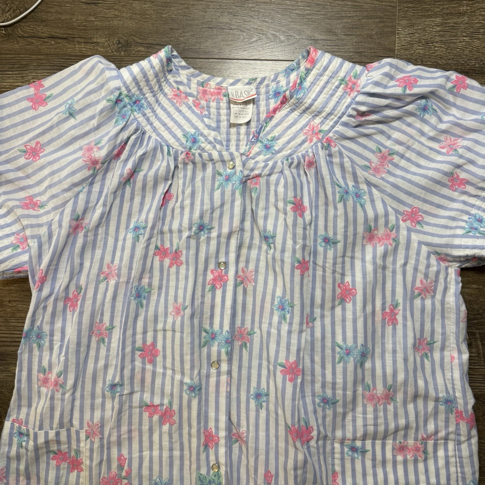 VTG Simply Basic Nightgown Sleepwear Floral Pearl Snap Short Sleeve 3x Plus