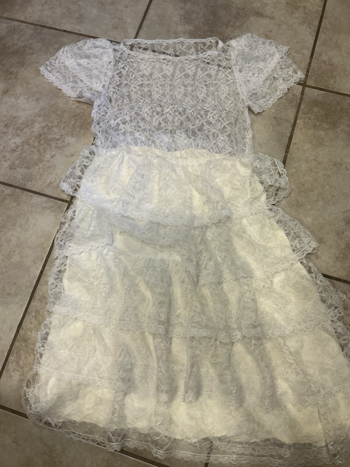 Vintage Mayvens California White Lace Sheer Cap Sleeve Dress Sz 3 S 70s 80s