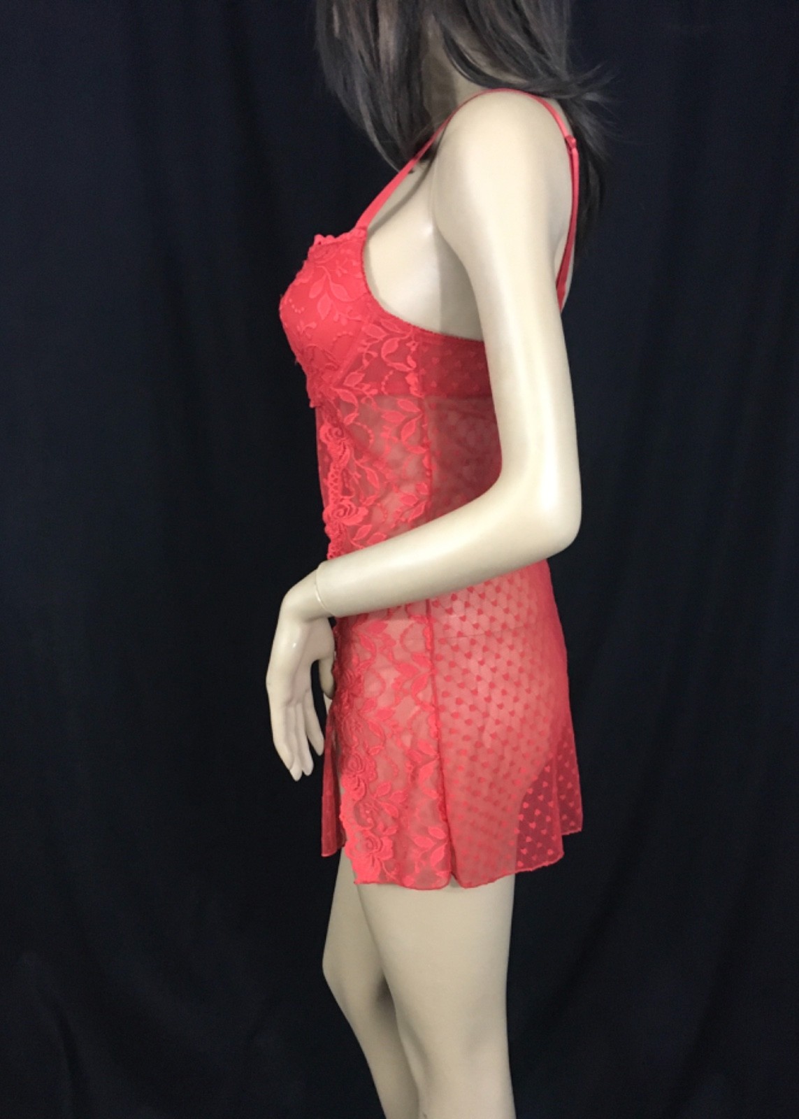 Rampage, Red lacy, sheer, shorty nighty with bra, L, chest, (6893)