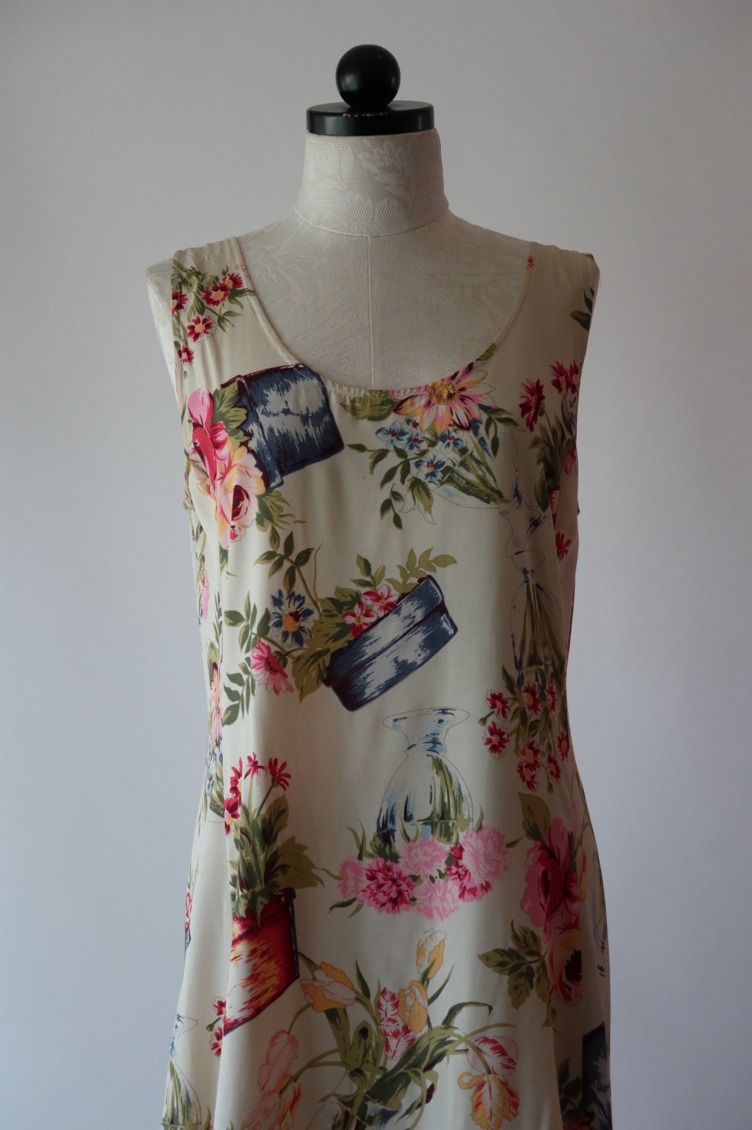 90s Vintage Pastel Garden Plants Pots Sleeveless Long Maxi Sundress Women S M