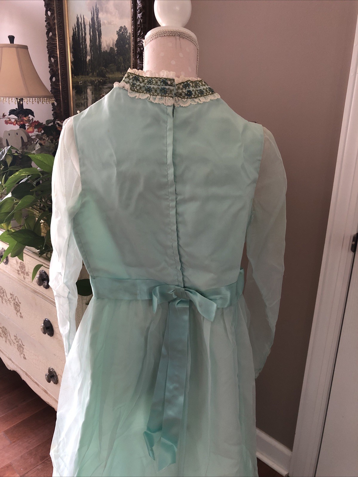 Vintage Dress 60’s Long Formal Wear Theatre Costume Mint Green Size Small 🇺🇸