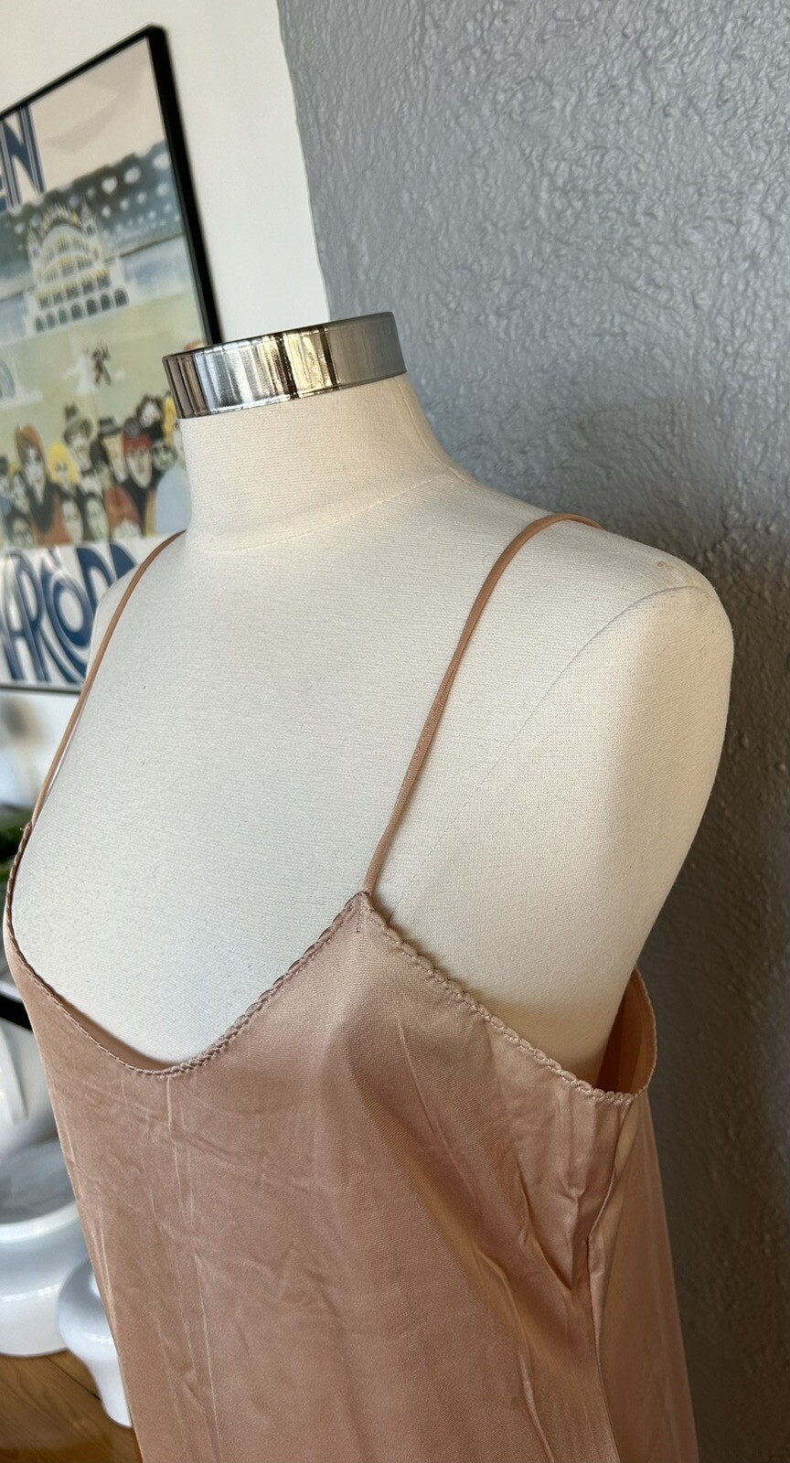 Vintage VANITY FAIR Long Maxi Full Slip Dress 34, Nude Color Nylonn made in USA