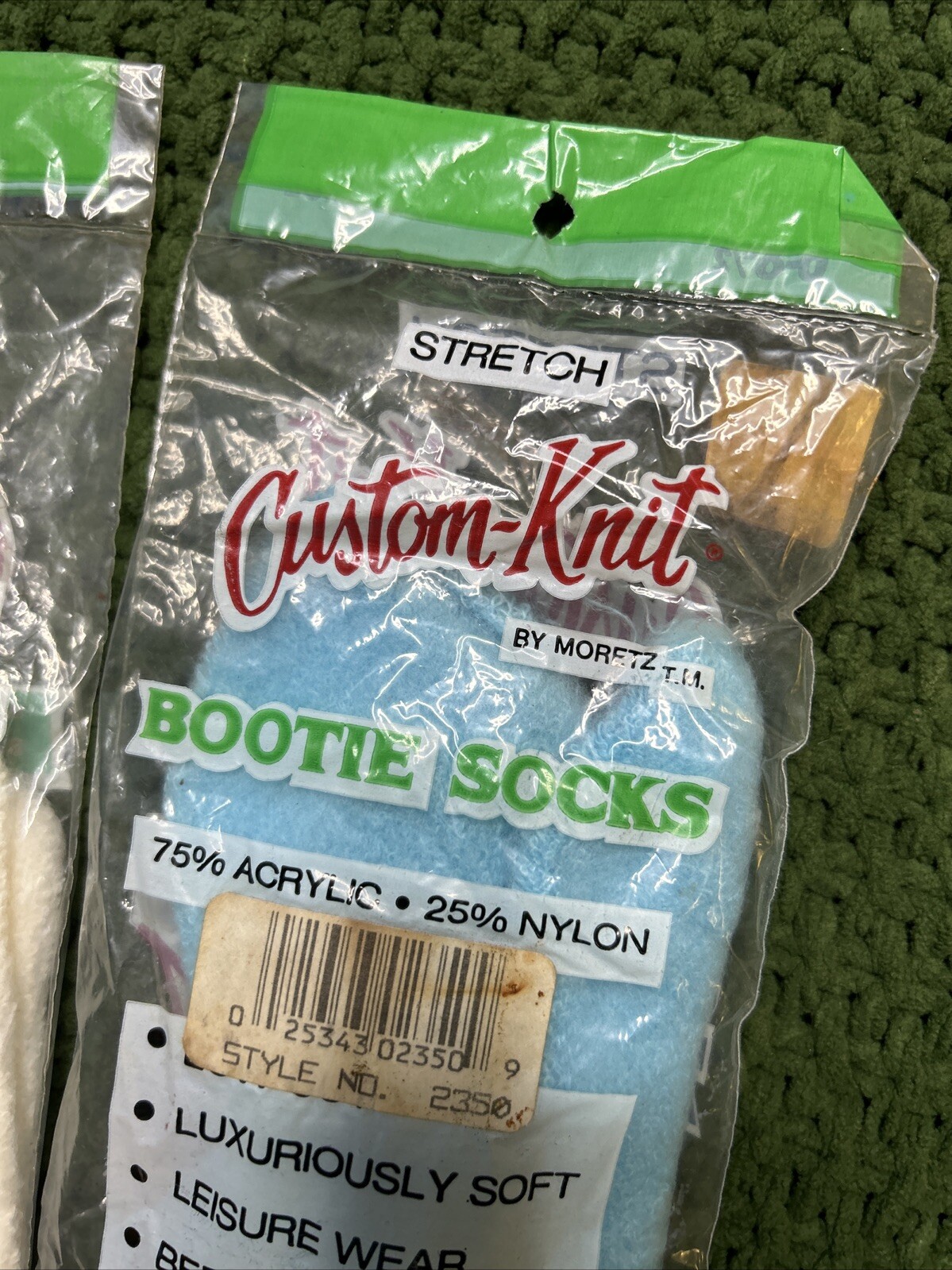 Orlon Booties Socks Lot Acrylic Nylon Blue & White Booties 2 Pack VTG NOS Fuzzy.