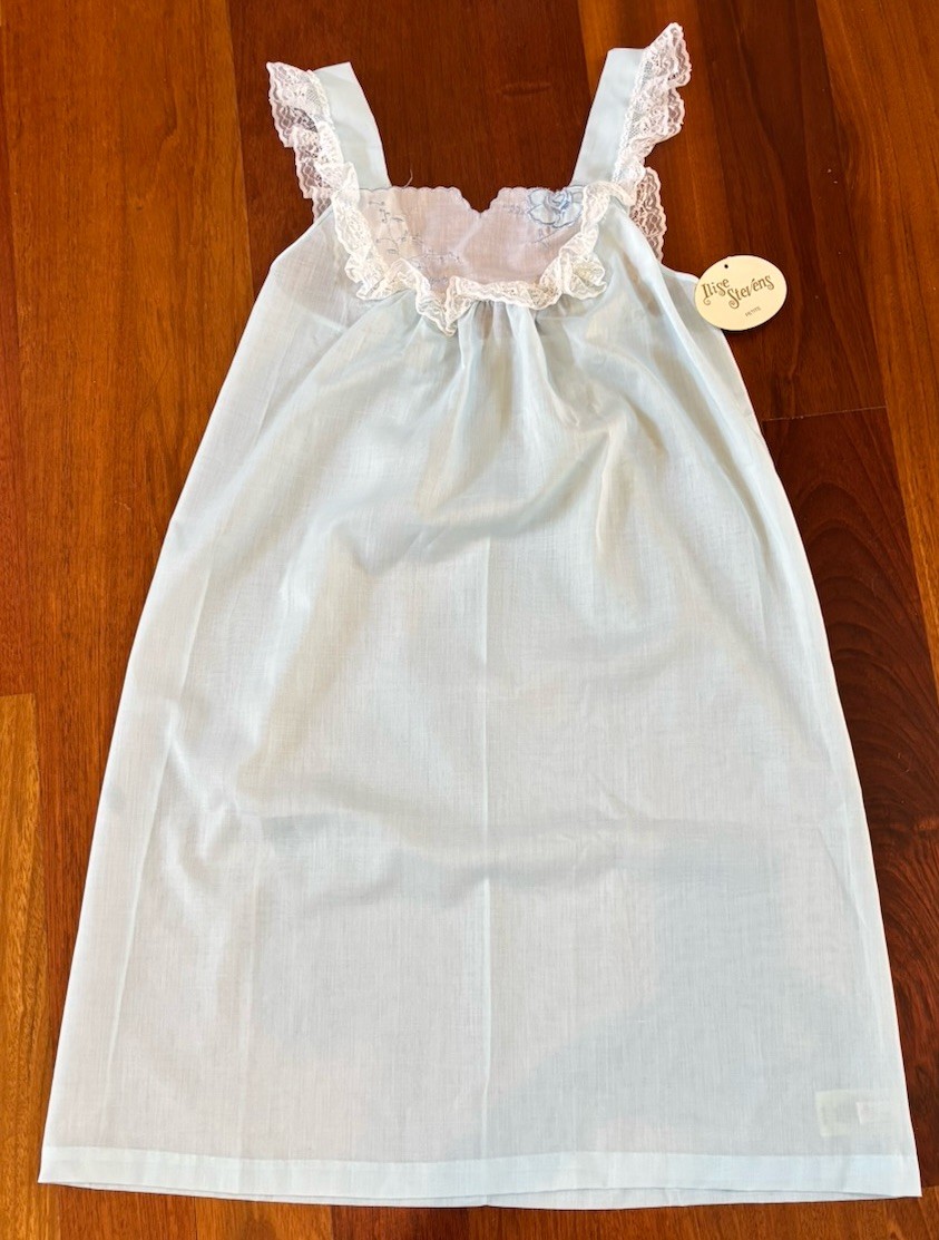 NWT Vtg Ilise Stevens Nightgown Floral Lace Ruffle Pale Blue Small Cottagecore
