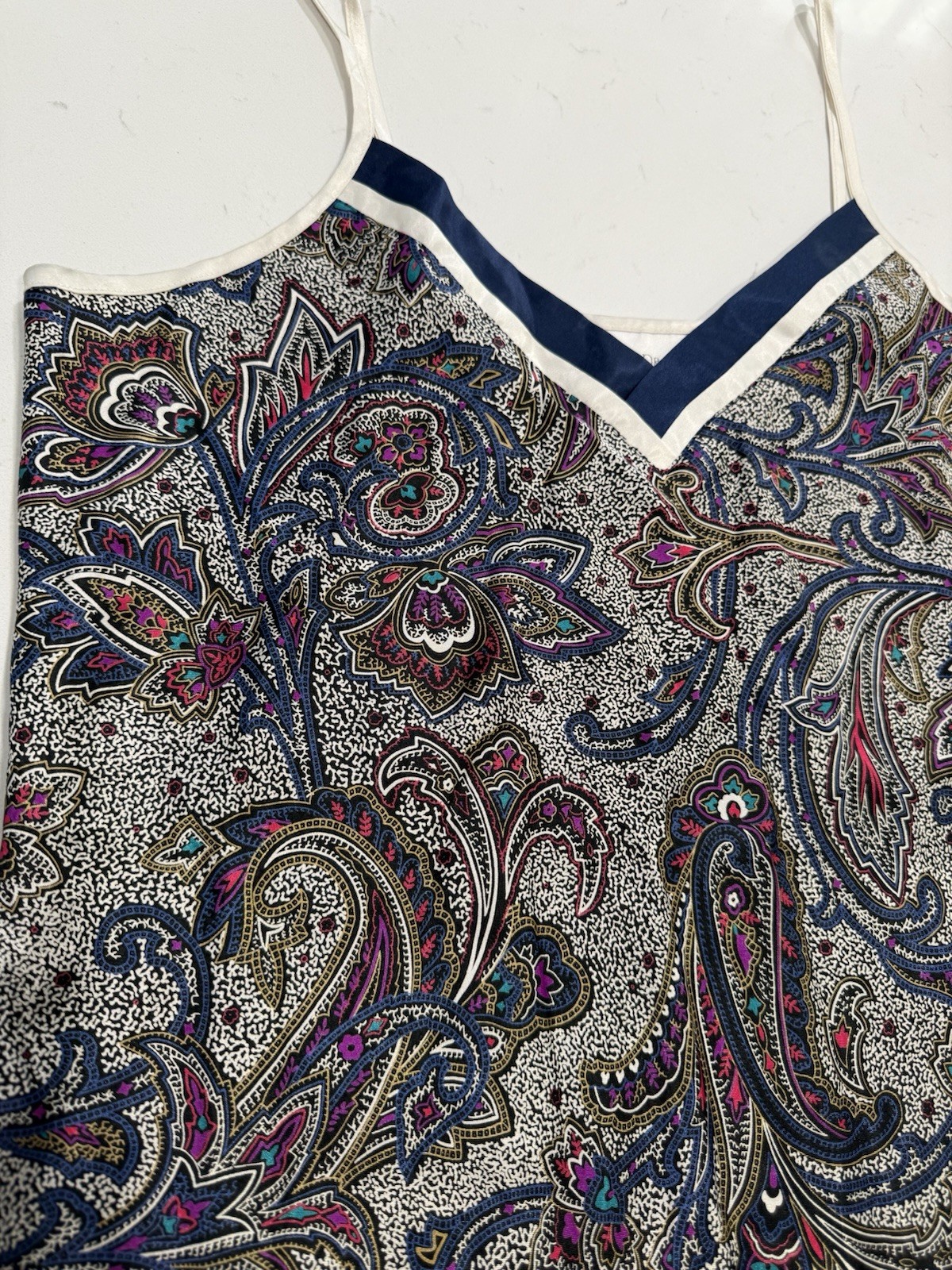 VTG Body Drama Multicolor Bias Cut Paisley Print Mini Opaque Slip Dress Sz large