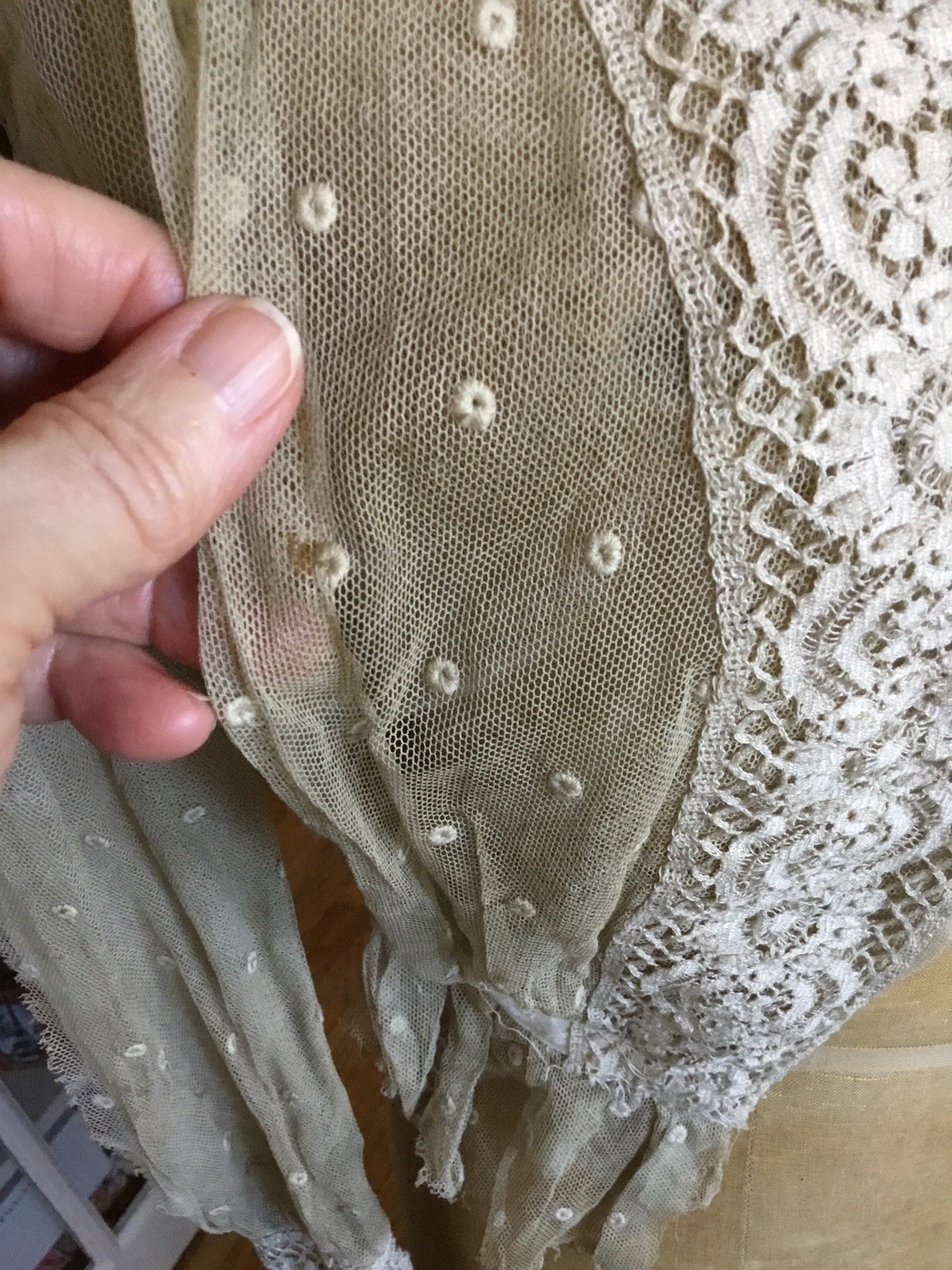 Antique Vintage Edwardian Victorian Net Blouse Lace Detail Ecru Student AS IS
