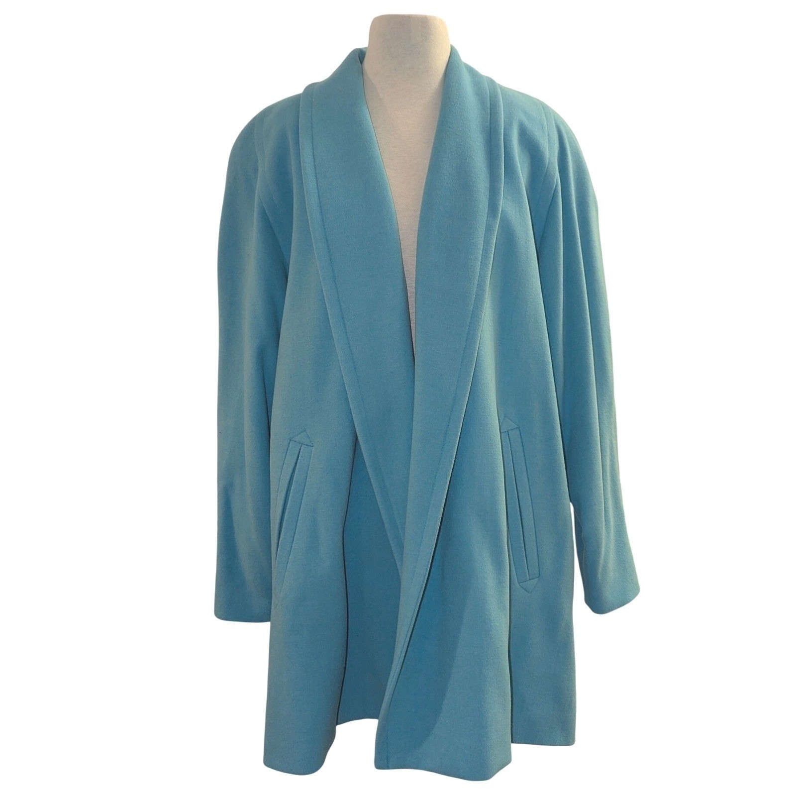 Escada Margaretha Ley Wool Angora Silk Coat Blue Shawl Collar Sz 36 Vintage NWT