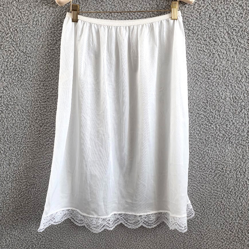 Vintage Luxer Dame Lingerie Half Slip Skirt Size 32-34 White Nylon Lace Trim