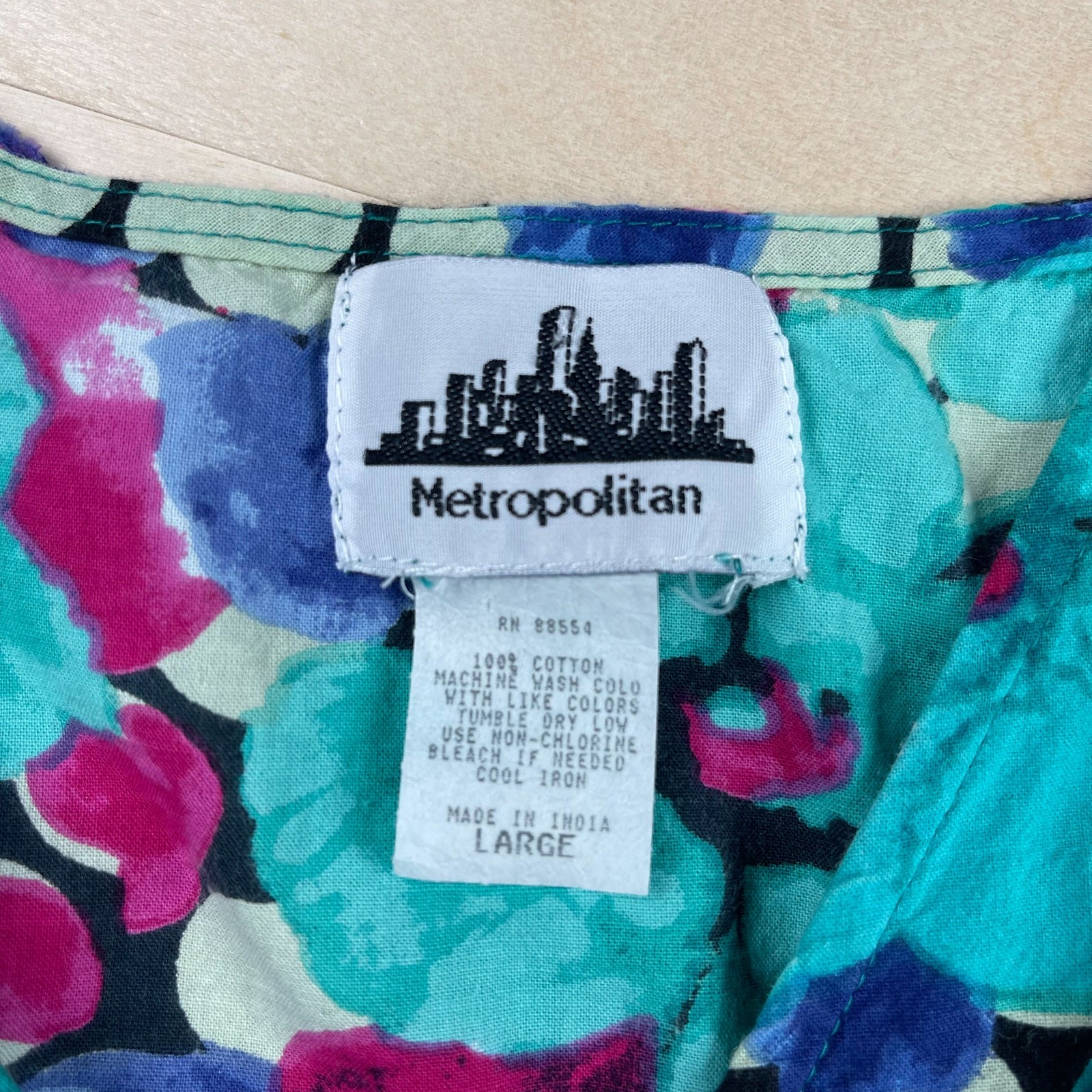 Vintage 1990s Teal Floral & Polka Dot Print Sleeveless Cotton Dress – 36″ Waist