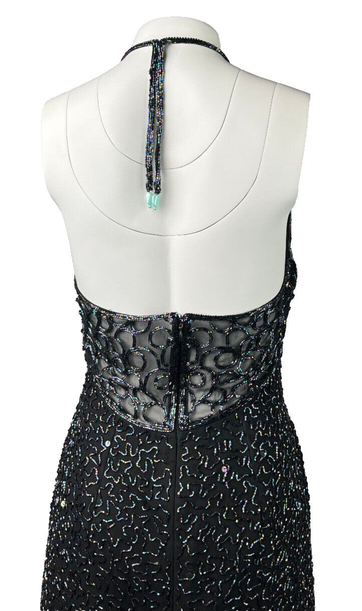 Vtg ANDRETTA DONATELLO US Women’s M 8 Black Beaded Silk Dress Evening Party