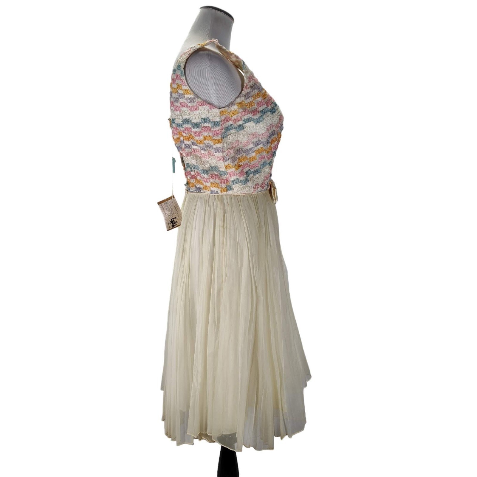 Vintage 60s Pastel Chiffon Party Dress Coquette Balletcore Fit Flare 6