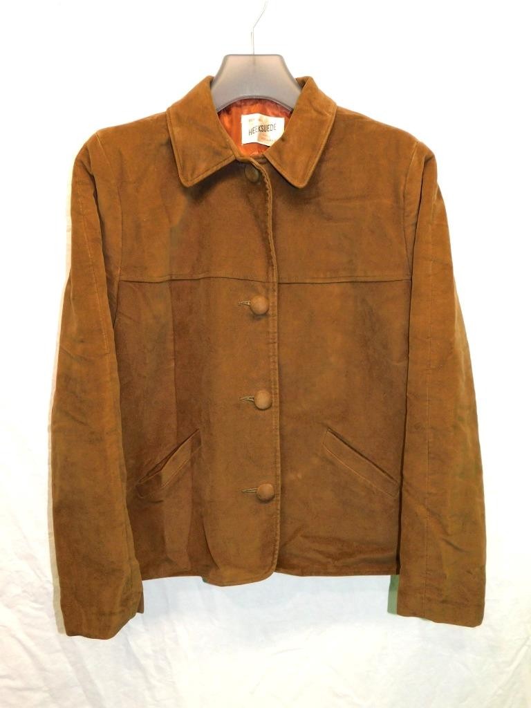Vintage 60s Heeksuede Holland M Brown Jacket Velour Faux Suede Button MCM Mod