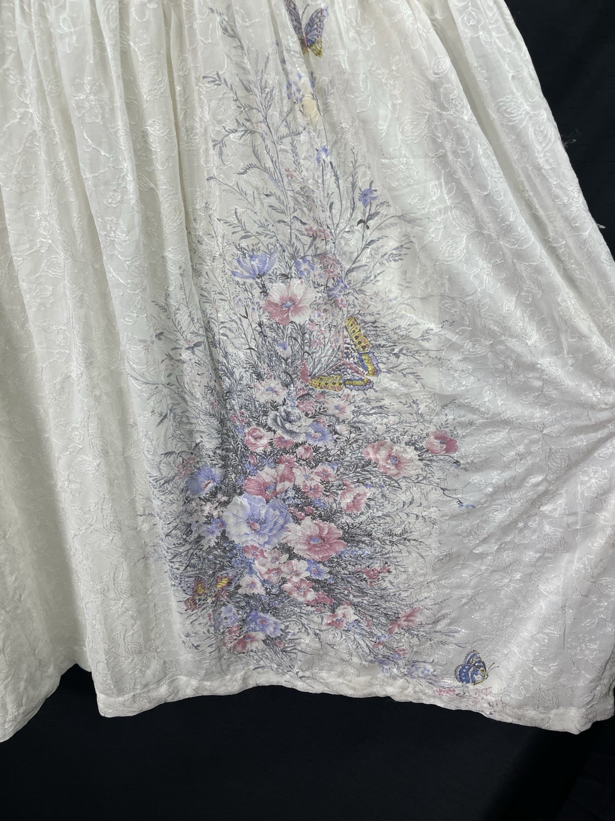 Vtg Femina Nutmeg Floral Butterfly Embroidered Dress Rose Print Cottagecore S/M