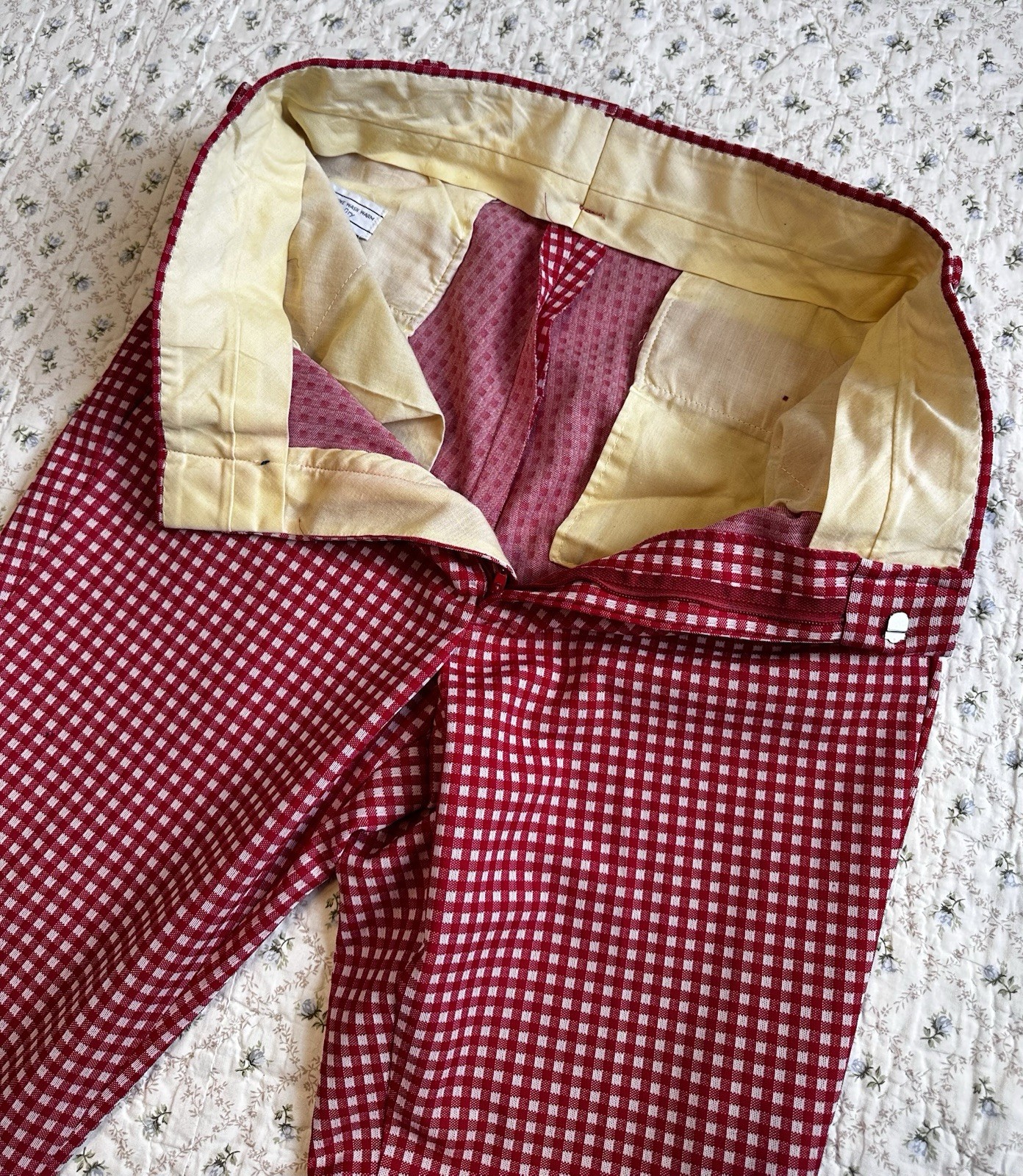 Vtg Red White Gingham Flare Leg High Rise Pant Waist 31” Cottagecore 70s Farm