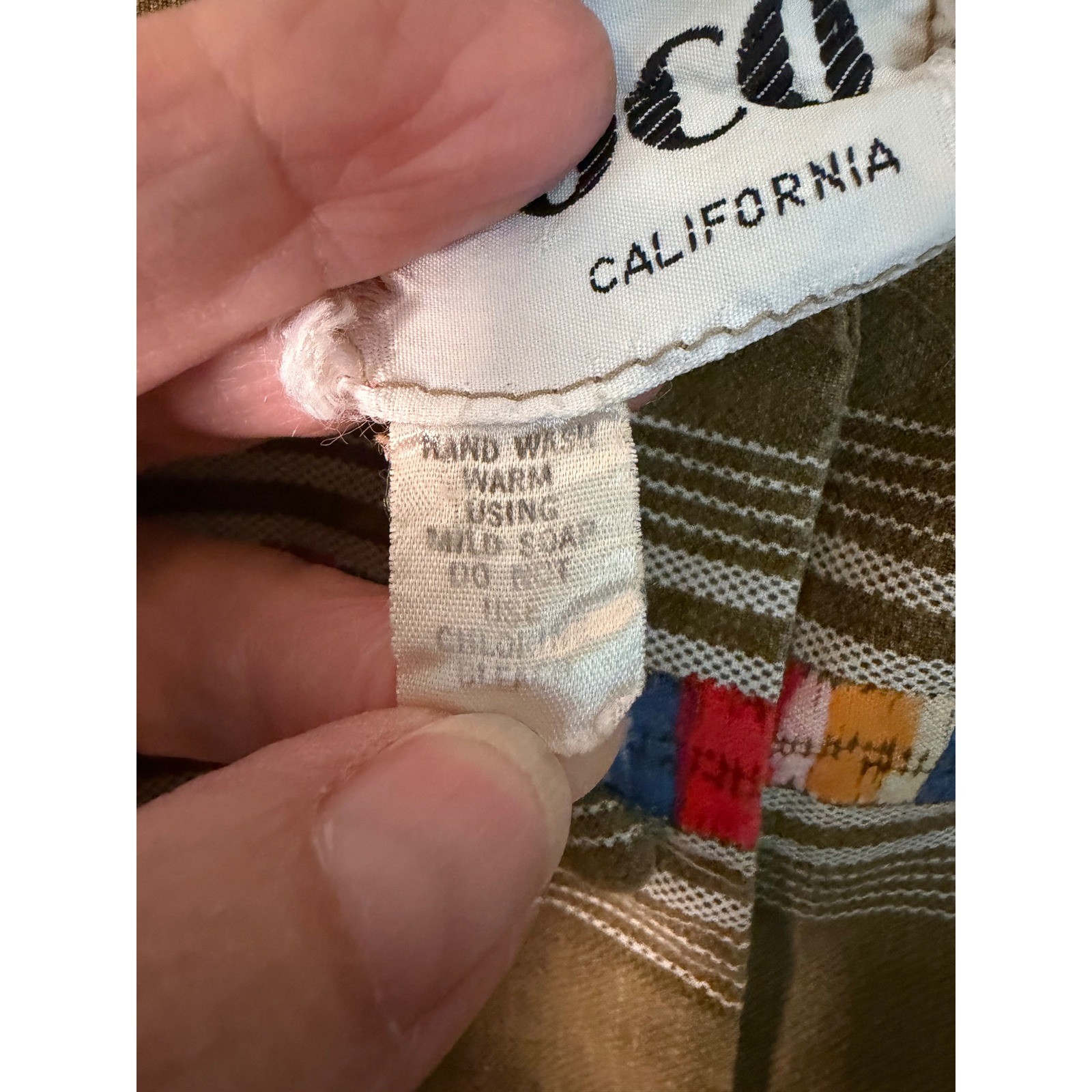 Vintage Coco California Olive Brown Multi Color Stripe Button Front Sun Dress