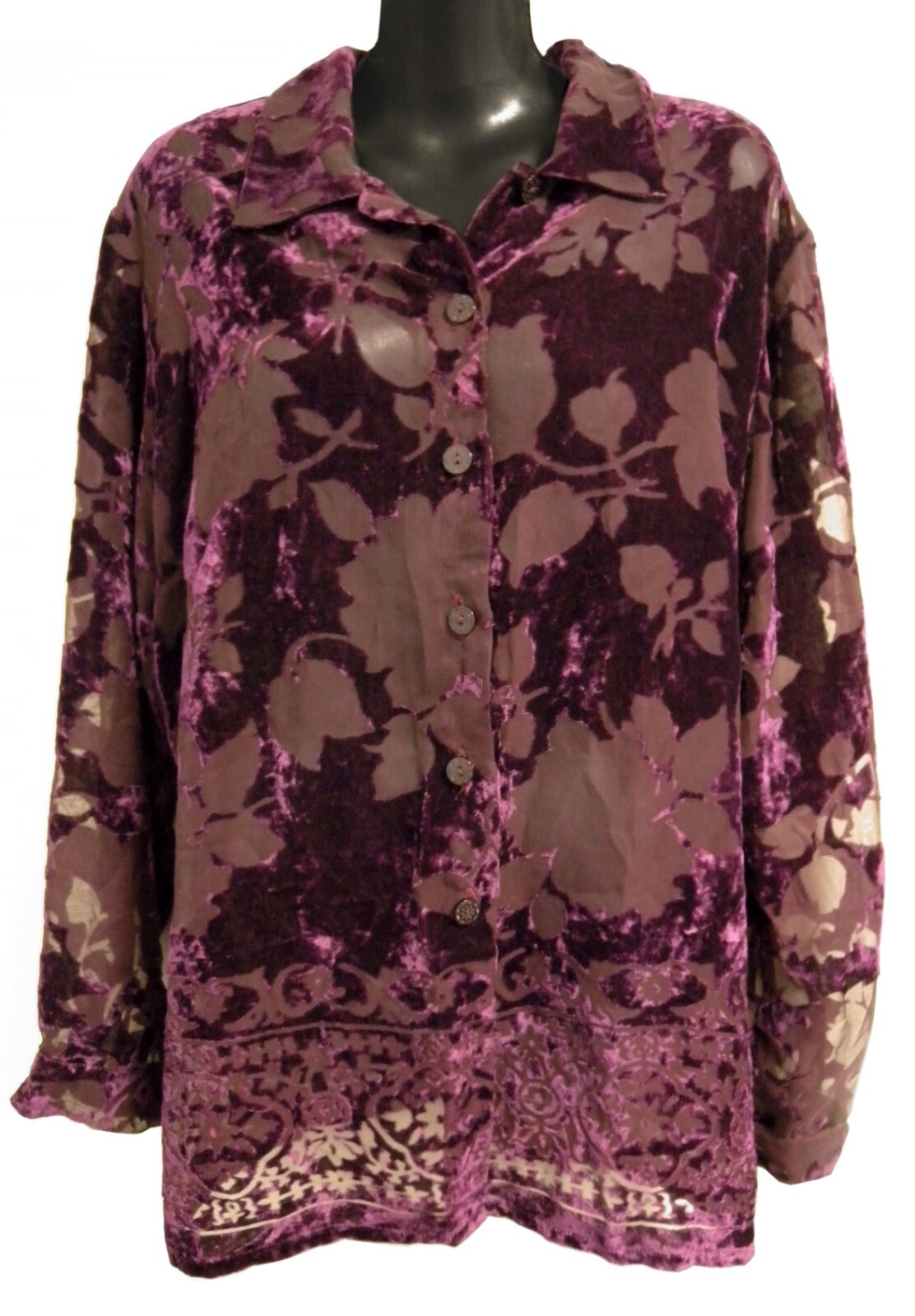 Maroon Billie Jean Long Sleeve Blouse Embossed Fabric Velour Feel Size 16