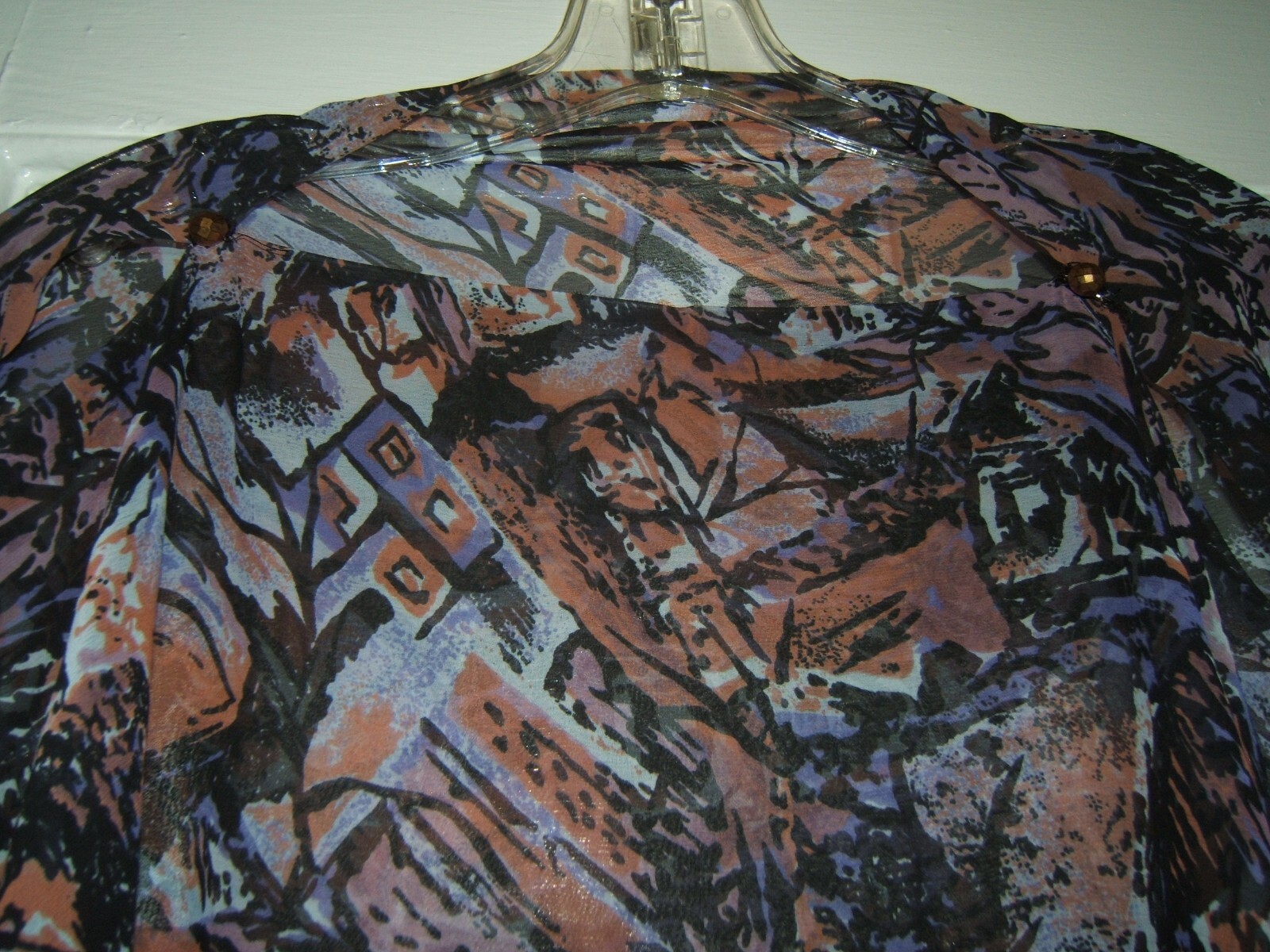 VIN XL SHEER OVERLAY LONG TUNIC TOP W/ PEEK-A-BOO SLEEVES-GEOMETRIC PURPLE TONES