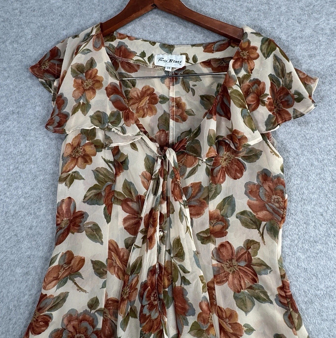 Paris Blues VTG 90s Floral Maxi Dress Sz 11 Cream Button Front Sheer Prairie
