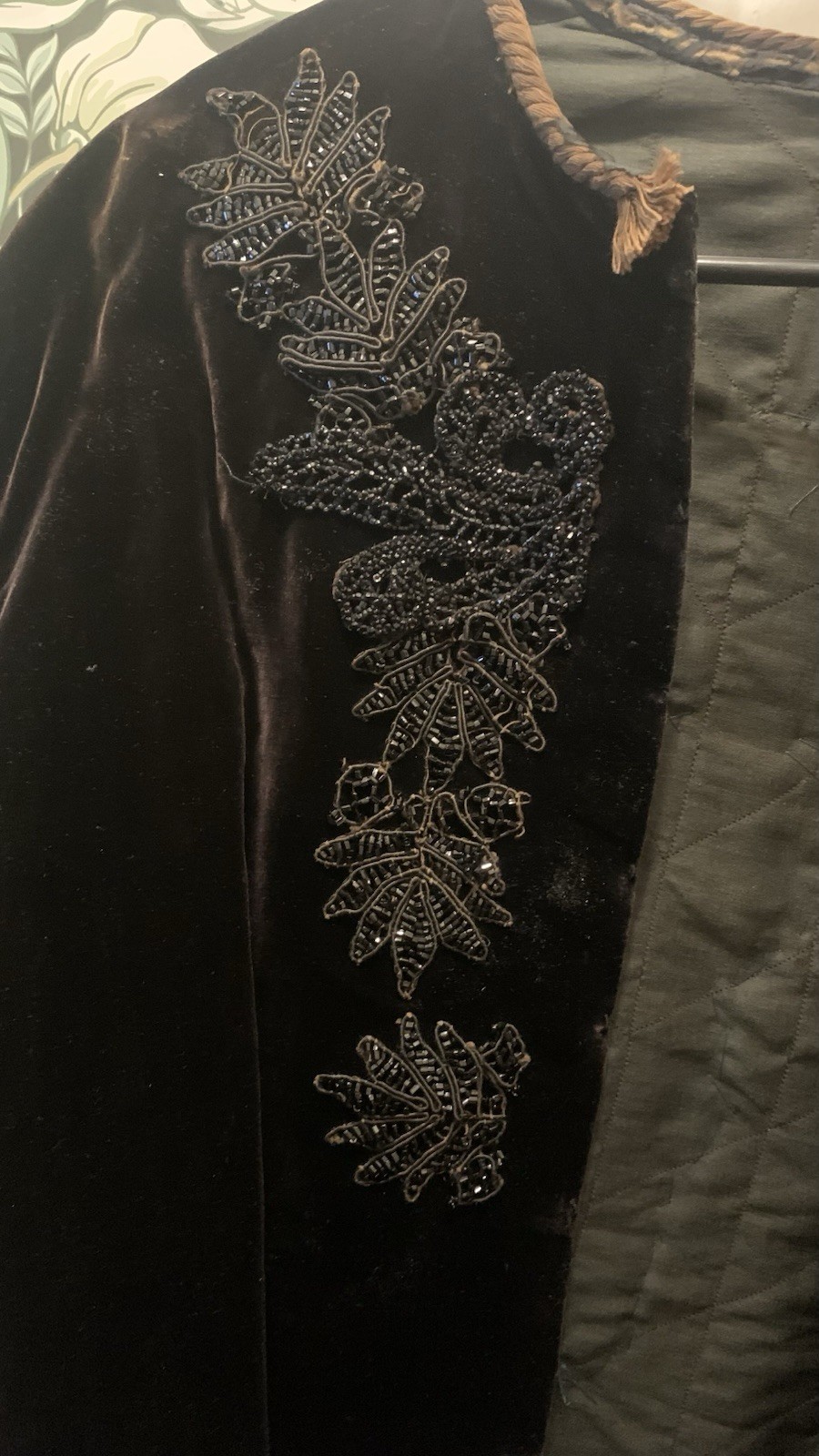 Black Velvet Victorian Beaded Mourning Jacket Appliqué