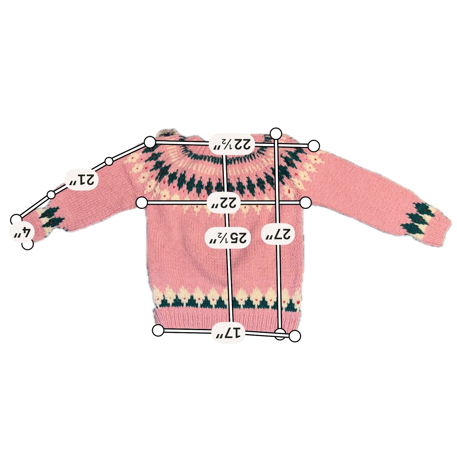 Handmade Greece Women NA Pink Wool Fair Isle Sweater Knit Geometric Scandinavian