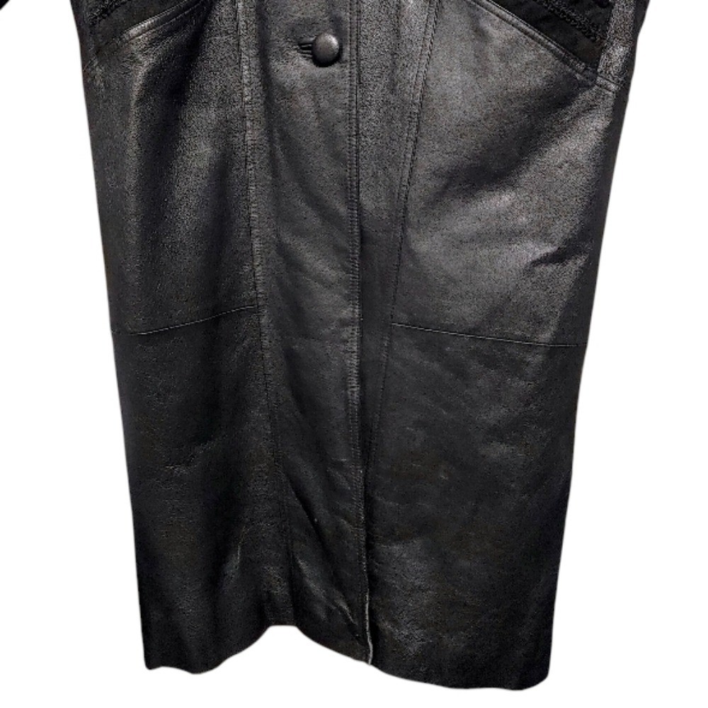 Vintage 80s JF J Ferrar Black Leopard Print Leather Suede Trench Coat Size Large