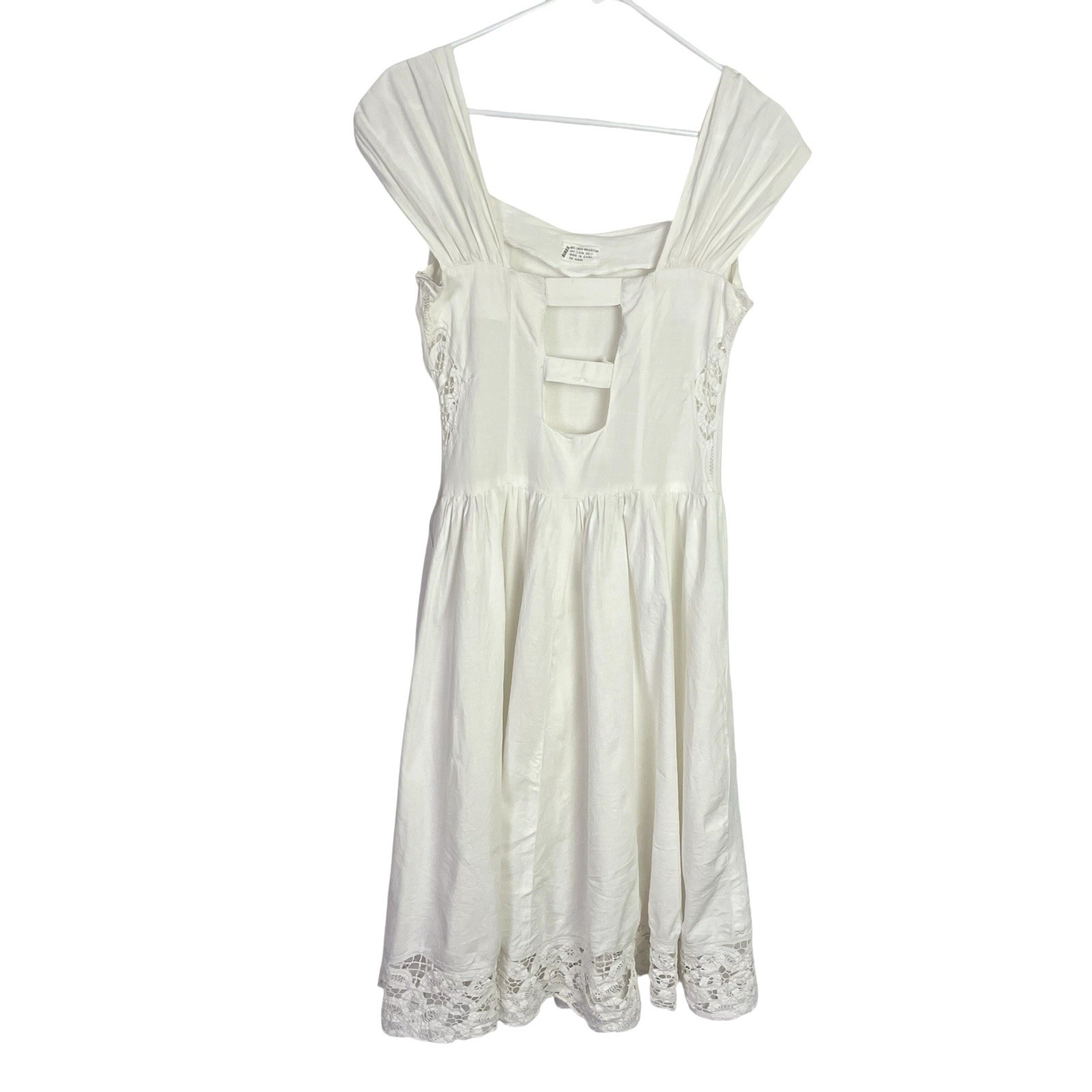 Vintage Birds Peking Handicraft Battenberg Lace Dress Size 6 White Basque Waist