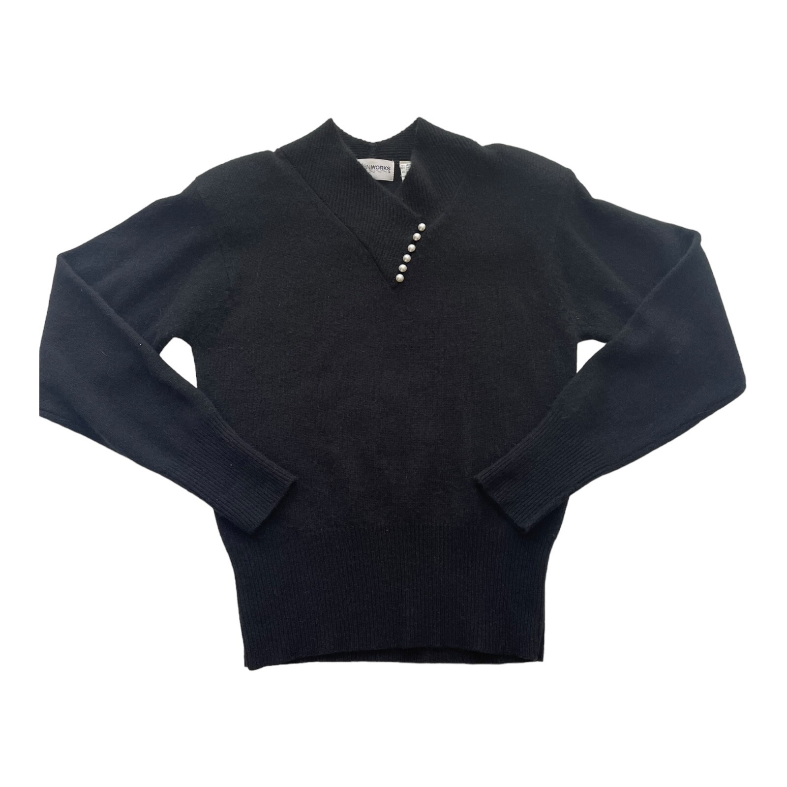 YarnWorks Vintage Sweater Size M Black Chico Lamb/Angora Bohemian Soft Classic