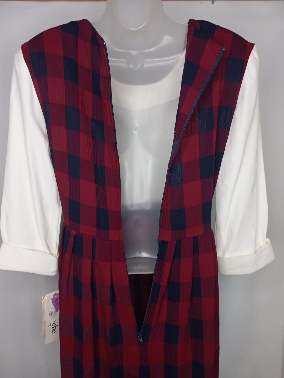Allison-Che Dress Sz 8 Vintage Blue/Red Checked w/Navy Blue Vest School Teacher