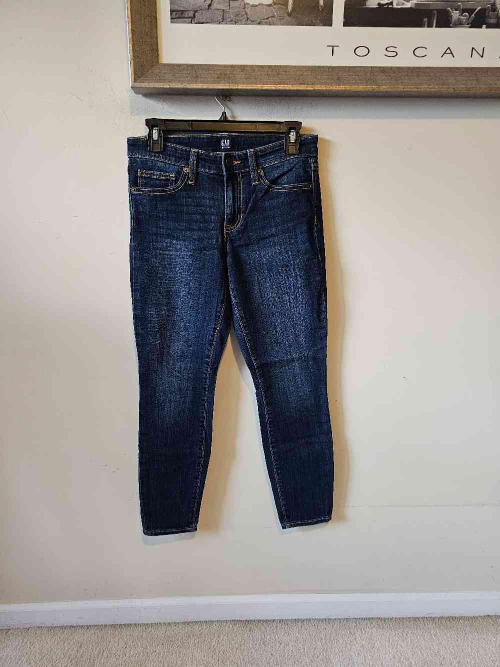 Gap Dark Indigo Mid Skinny Ankle Jeans Sz 26 Stretch Denim