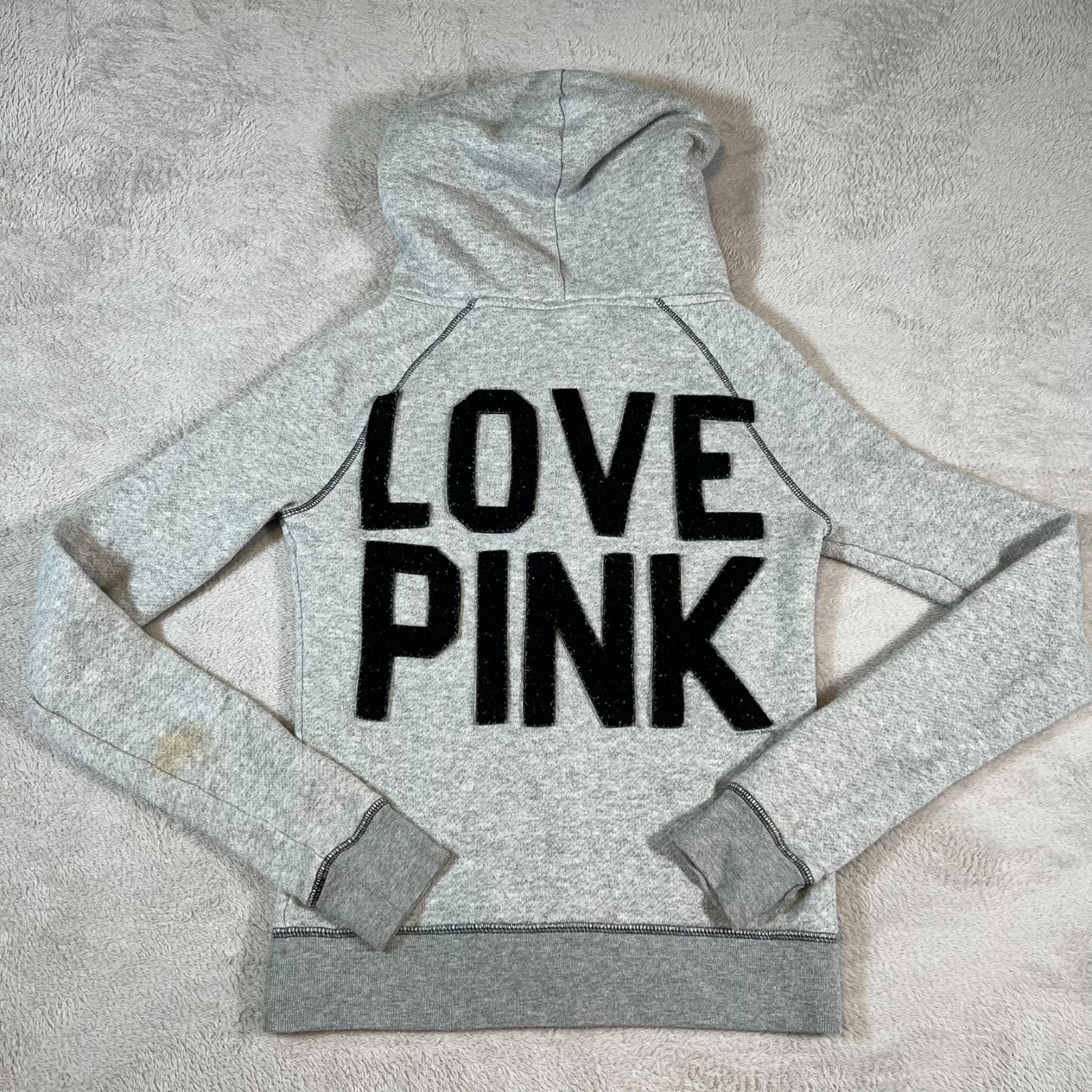 Vintage Victoria’s Secret PINK Hoodie Size XS Gray Full Zip Love Pink 86 Graphic