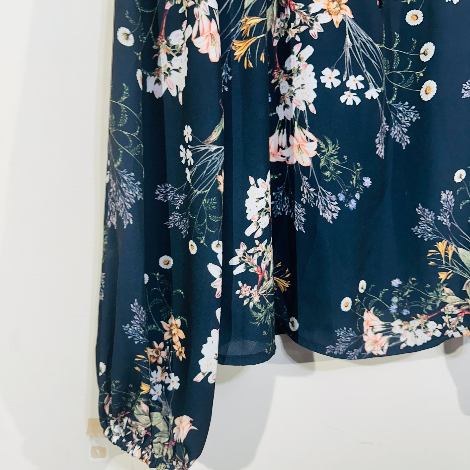 Sheike Floral Long Sleeve Blouse Top 12 Gold Pin Navy Blue Pink Elegant