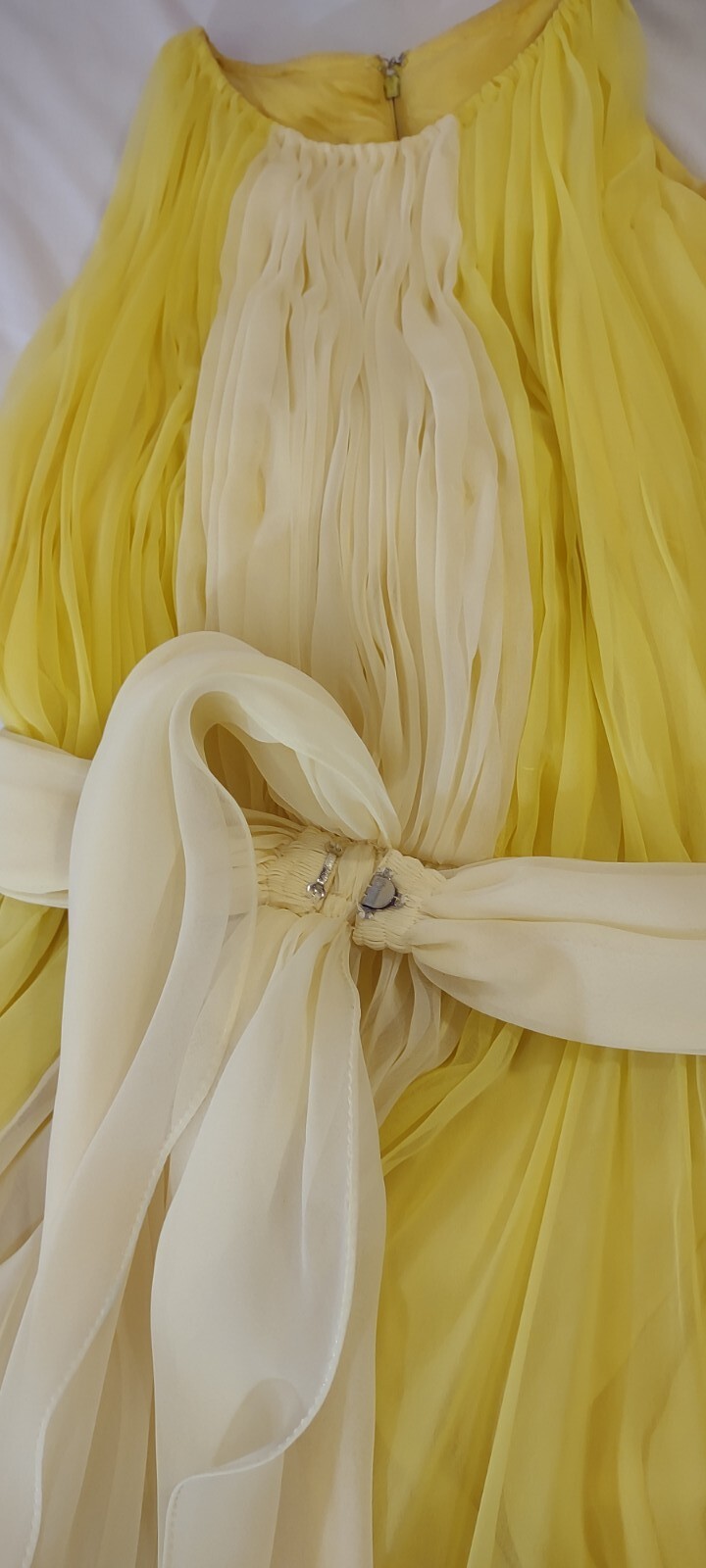 Vintage Kiki Hart NY Two Tone Yellow Chiffon Gown W Trailing Cape Grace Kelly