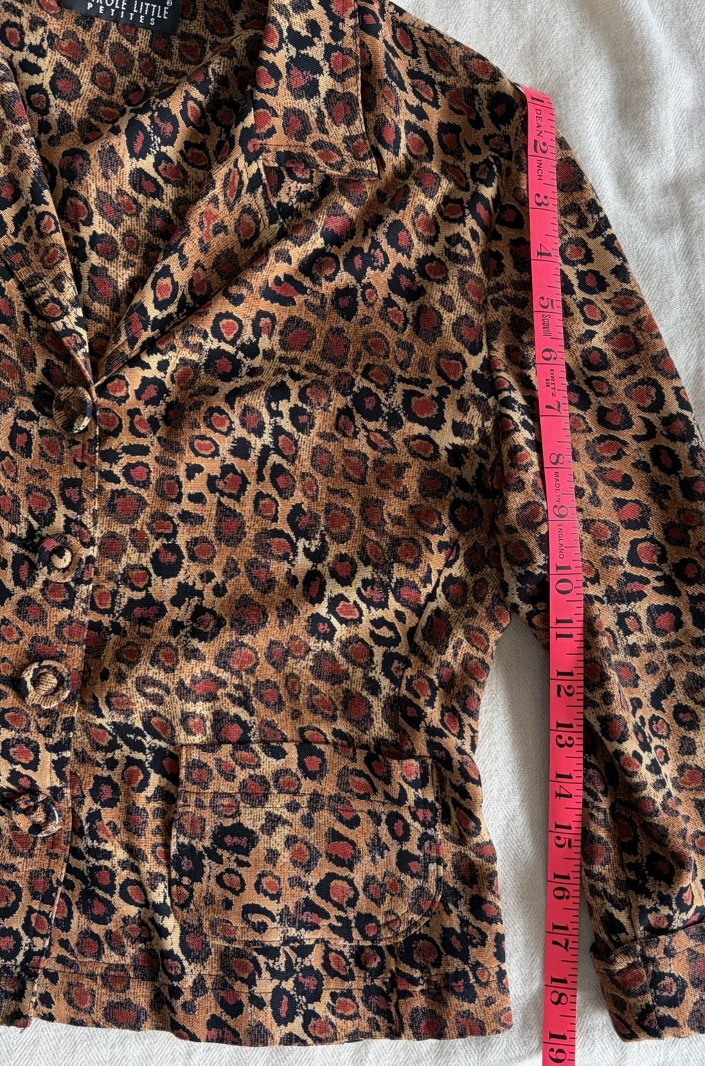 Vintage Carole Little Animal Print Blouse Top With Covered Buttons Petite Small