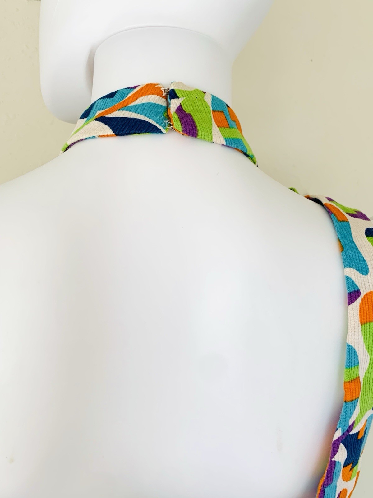 Vintage 1960s Retro MOD Geometric Print Cut Out Back Maxi Dress M/L