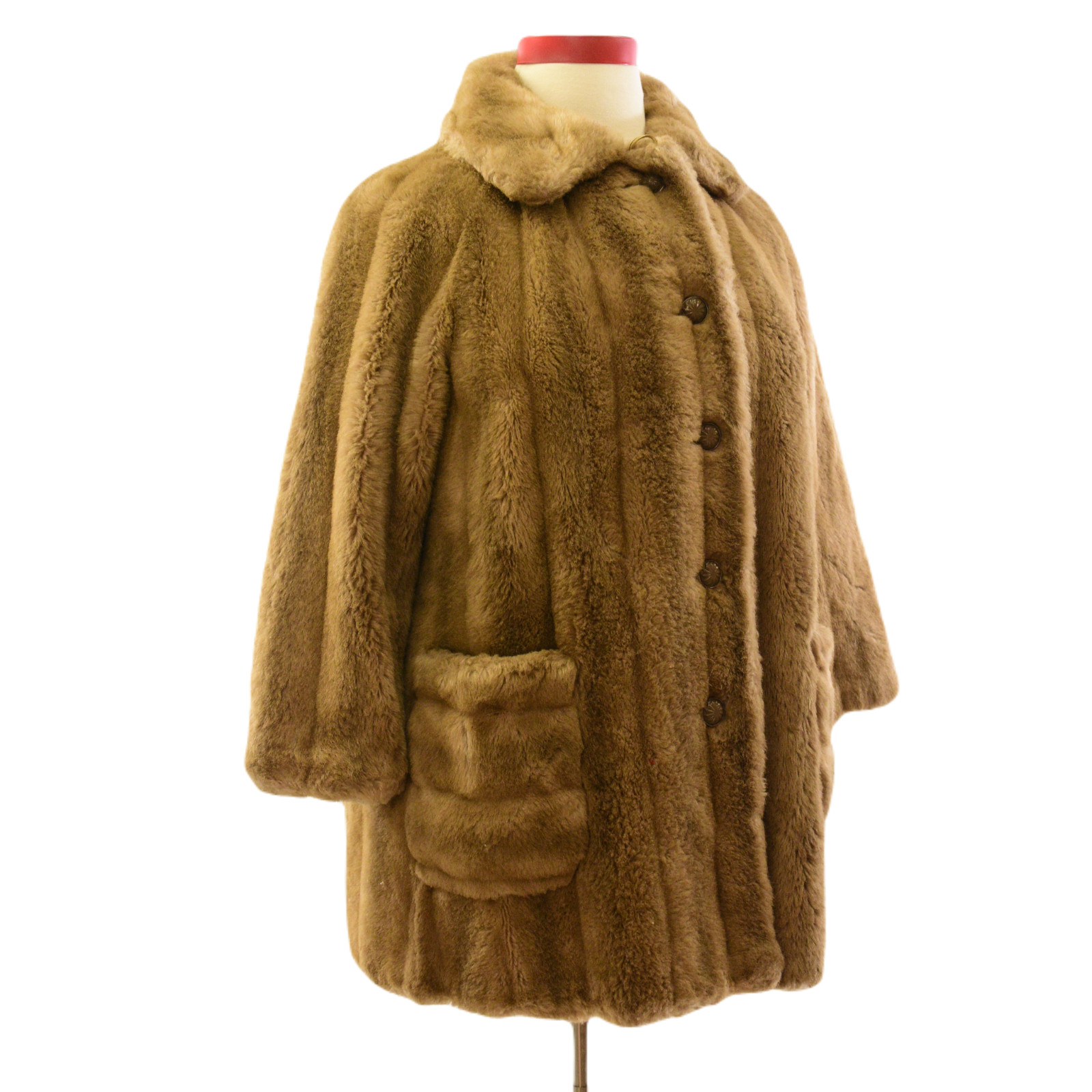 50s Vintage Faux Fur Coat For Women Size 14 Grandella By Sportowne Tan Hippy Coa