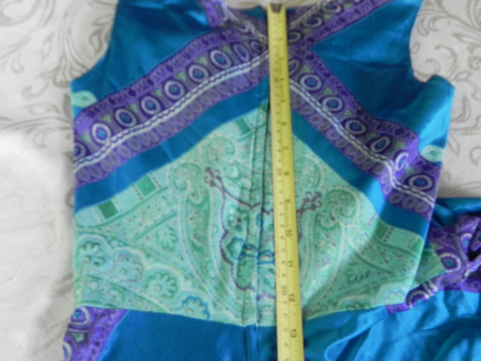 VTG Elinor Gay Original Long Full Sleeveless V-Neck Dress Blues & Purple Print!