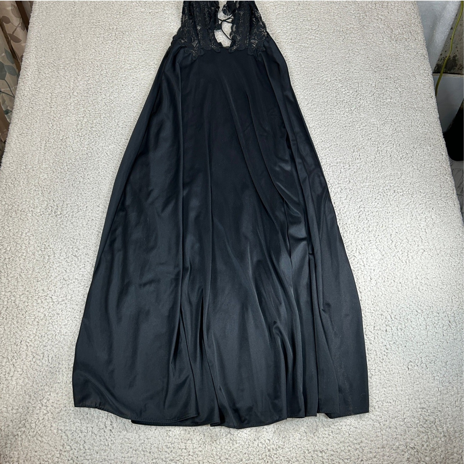 Vintage Glydons Hollywood Black Lace Halter Maxi Nightgown Lingerie Dress Small