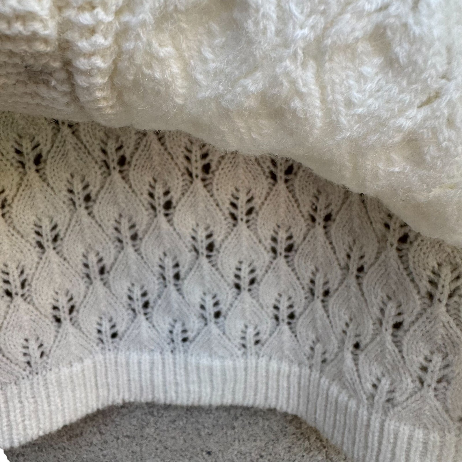 Boepple Sportswear NYC Vintage 60s 70s White Cable Knit Granny Cardigan Sweater