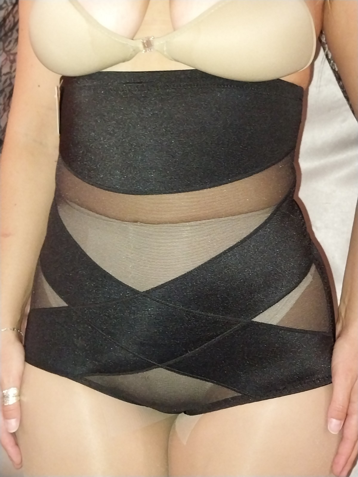 VTG SILKY NYLON OPAQUE INSERT HIGH WAIST PANTIES GIRDLE SHAPER NIP TUCK M