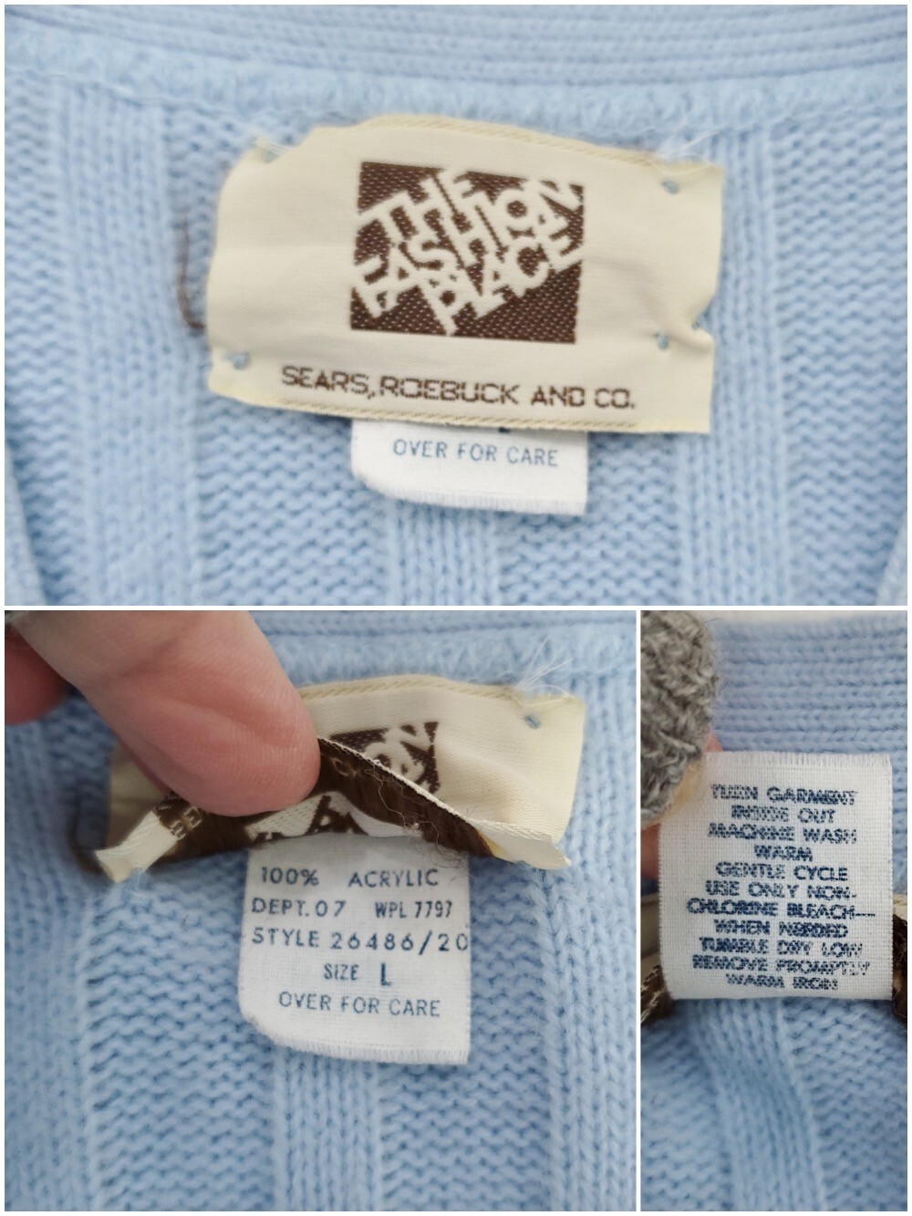 Vintage 1970s Sears Sweater – 70s Cardigan in Light Blue sm med lg