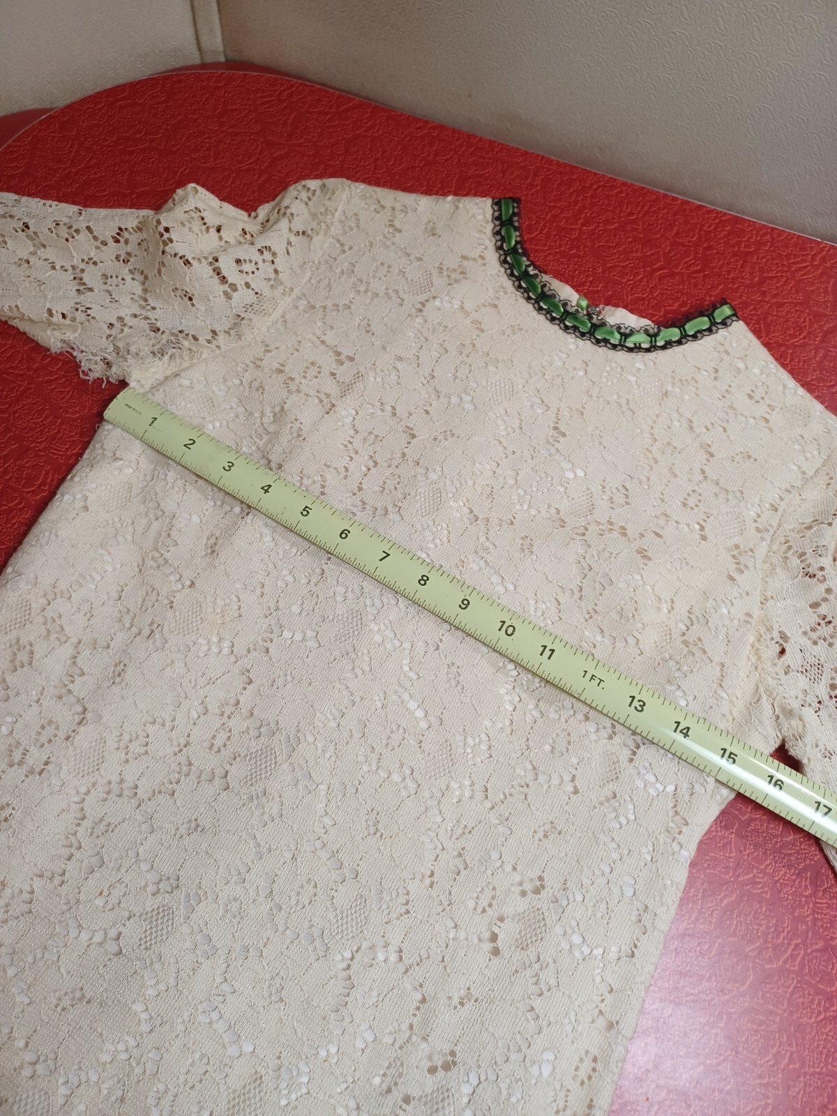 True VTG Mid-century 1960s Lace Mini Dress MCM Mod Union Label Ivory Small ~FLAW