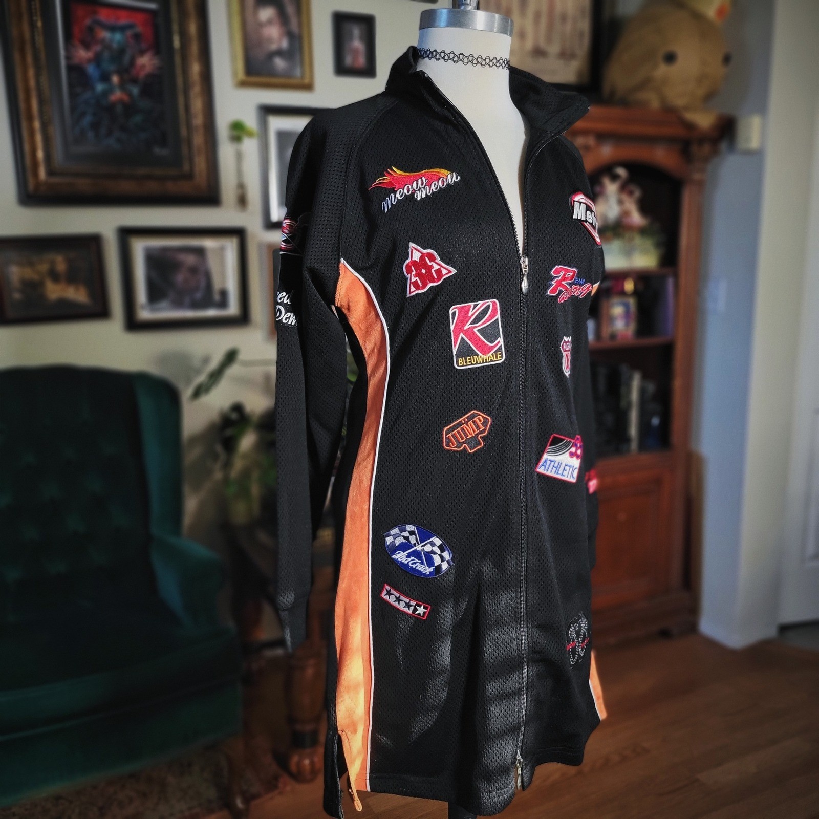 Vintage Y2K Meow Meow by F&D Racing Patch Women’s Dress Black Orange XL