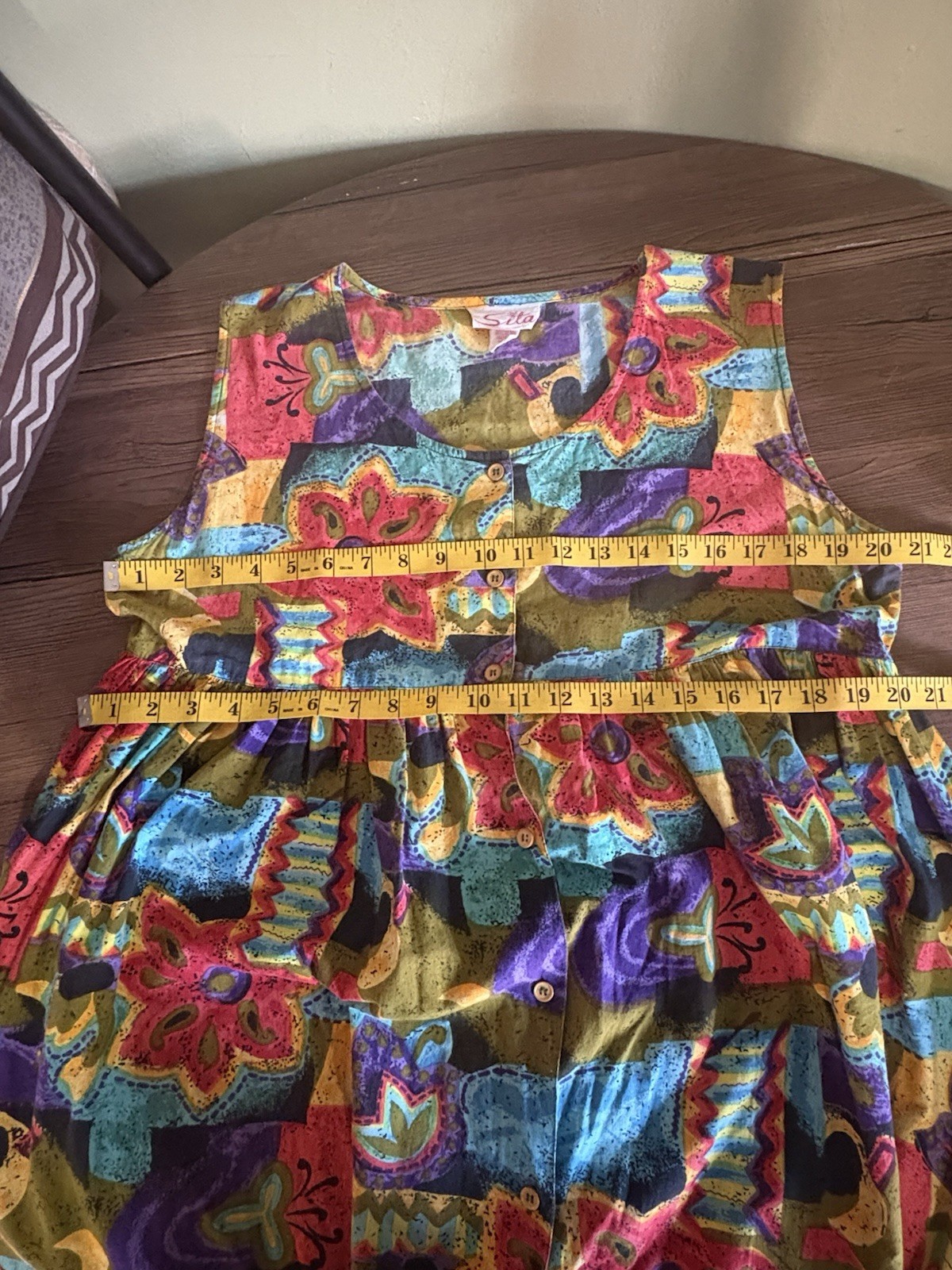 Vintage Sita Bright Floral Psychedelic Oversized Mumu House Dress Kaftan Medium