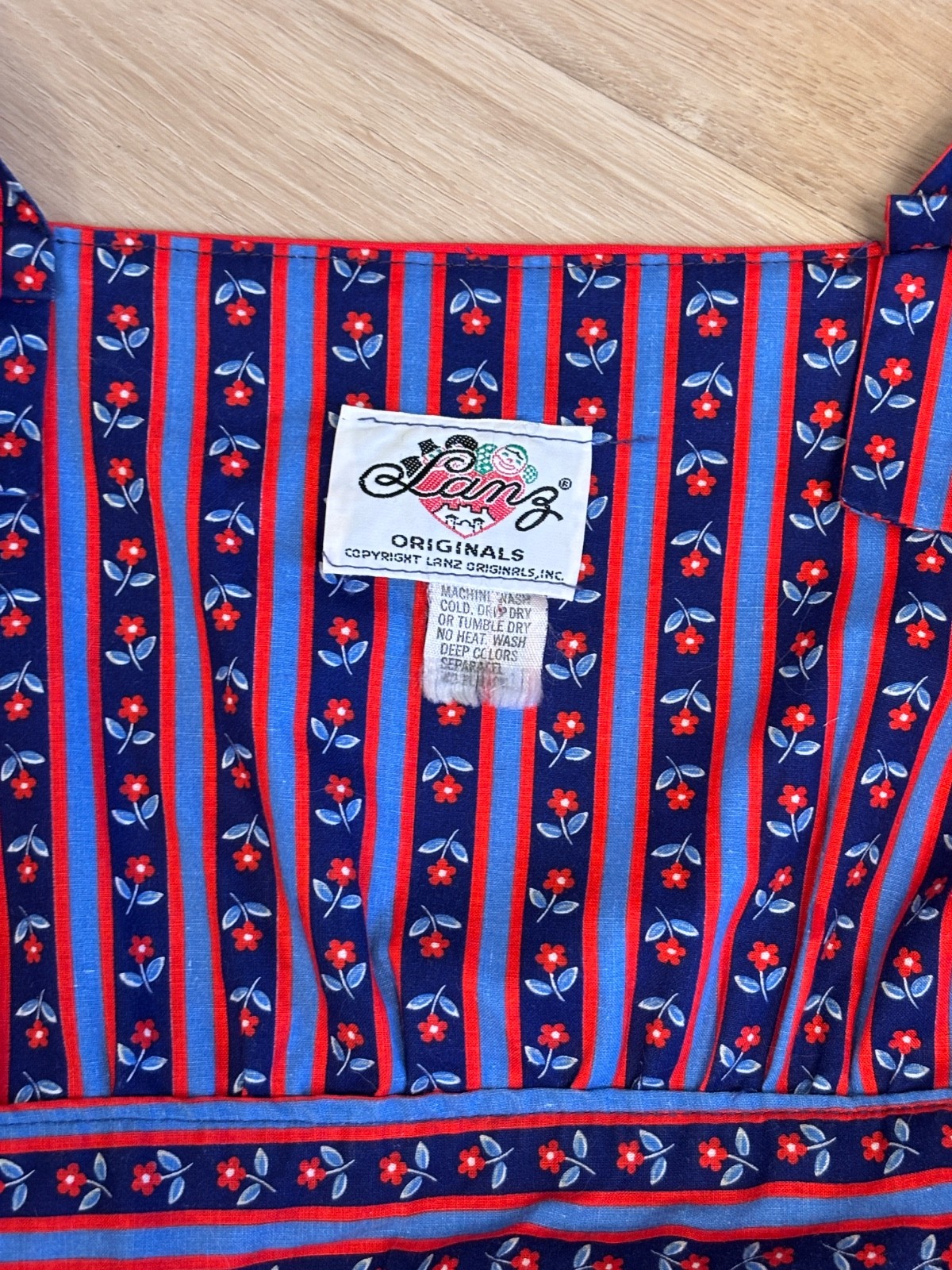 Vintage LANZ ORIGINALS Retro Red And Blue 1960s Striped Floral Wrap Dress Sz S