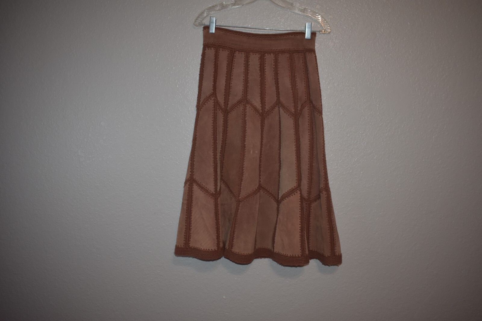 Vintage Modern Junior 1970’s Leather/Suede and Crochet Vest and skirt set Size