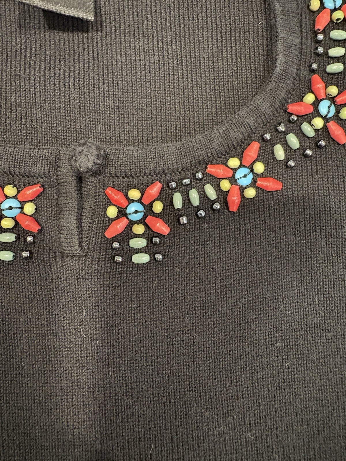 Vintage HampshireStudio 100% Cotton Petite Beaded Collar Ladies T Size Small