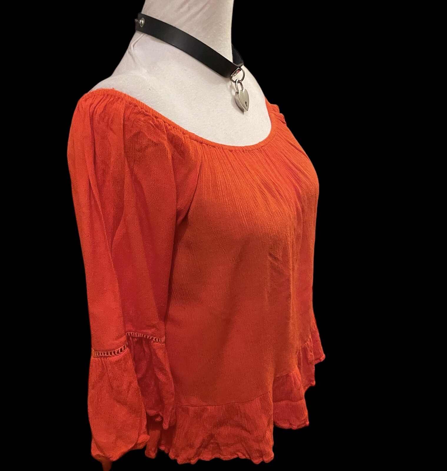 Vintage Blouse Gypsy Peasant Top Spanish Flamenco Boho Ruffle Off Shoulder Red M